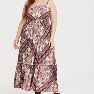 Torrid Red Scarf Print Challis Maxi Dress Sz 00/M